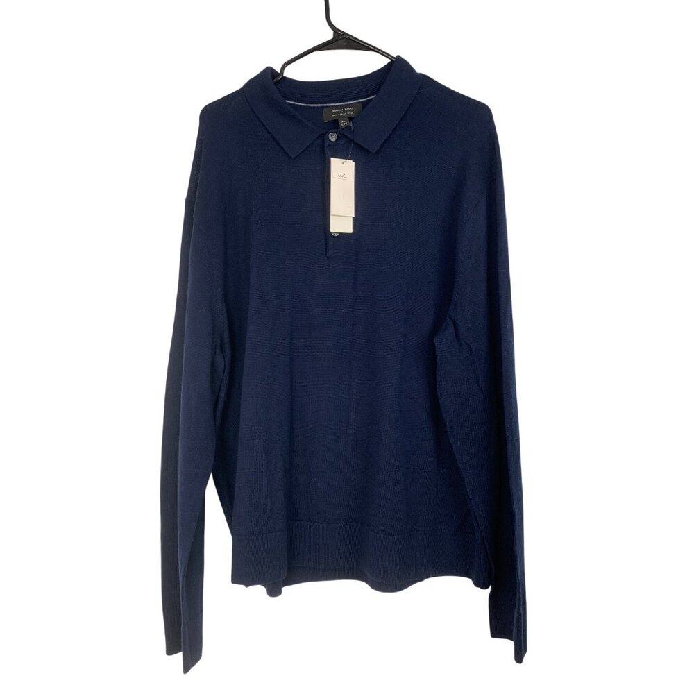 New Banana Republic XL Navy 100% Merino Wool Collar Pullover Sweater RR10266